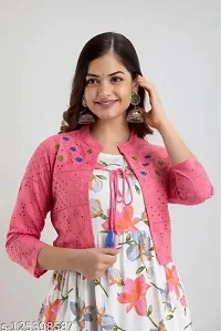 Women Pink Rayon Jacket Kurta (XL)-thumb3