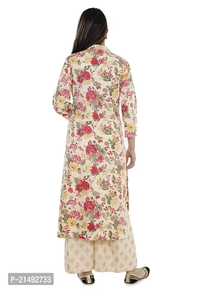 Rani Prints Floral Print Cotton Straight Kurti (XXX-Large) Beige-thumb2