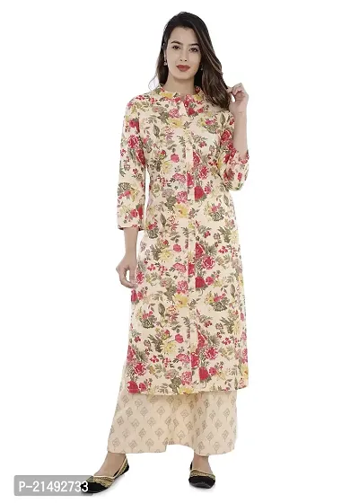 Rani Prints Floral Print Cotton Straight Kurti (XXX-Large) Beige-thumb0