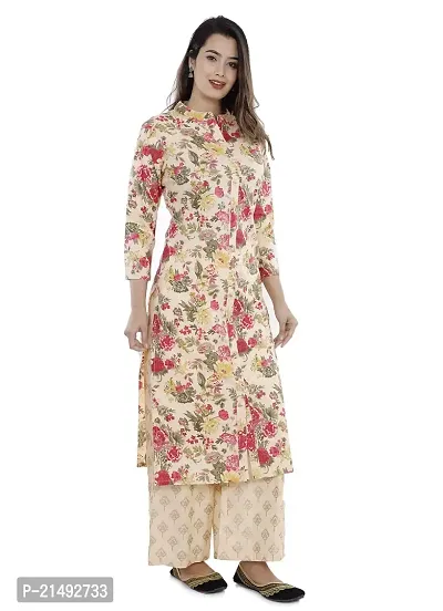 Rani Prints Floral Print Cotton Straight Kurti (XXX-Large) Beige-thumb3