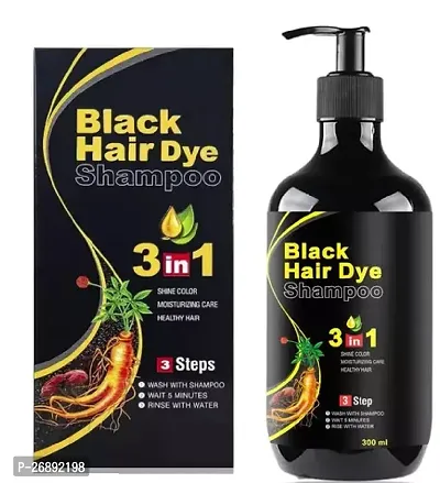 Herbal 3 in 1 Hair Dye Instant Black Hair Shampoo for Women  Men , Black-300ML-thumb0