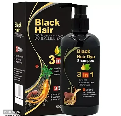 Herbal 3 in 1 Hair Dye Instant Black Hair Shampoo for Women  Men , Black-thumb0