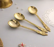BulkySanta Brass Serving Spoons with Hand Crafted Etching Design (Size - 8.75 Weight - 100 Grams) | Royal dinnerware Serving Spoons Set (Set of 3 pcs.)-thumb1