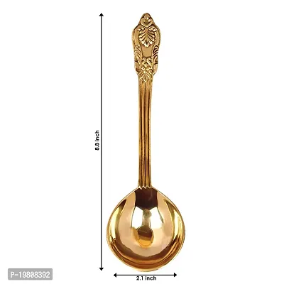 BulkySanta Brass Serving Spoons with Hand Crafted Etching Design (Size - 8.75 Weight - 100 Grams) | Royal dinnerware Serving Spoons Set (Set of 3 pcs.)-thumb3