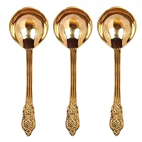 BulkySanta Brass Serving Spoons with Hand Crafted Etching Design (Size - 8.75 Weight - 100 Grams) | Royal dinnerware Serving Spoons Set (Set of 3 pcs.)-thumb3