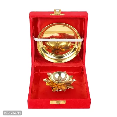 BulkySanta Brass Plate with Diya || Brass Lotus Diya Small || Brass Plate 4 inches (with Gift Box)