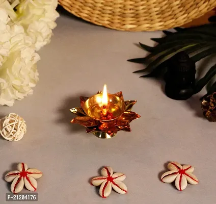 BulkySanta Brass Plate with Diya | Brass Lotus Diya Small | Brass Plate 4 inches | Brass pooja items-thumb5