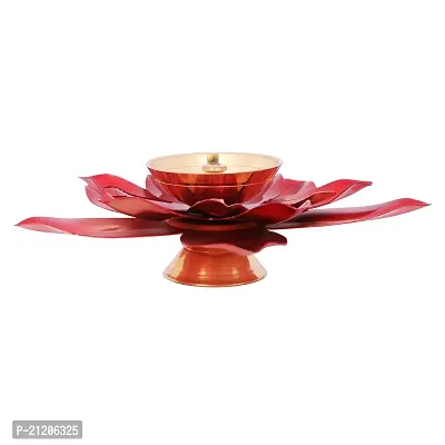 BulkySanta Brass Lotus Diya Big with Copper Petals | Pooja Dia Home Temple Decoration (Size 5 x 5 x 2)-thumb3