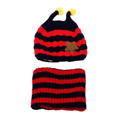 Winter Baby Wool Hat Hooded Scarf Earflap Knit Cap(1 to 3 Years)