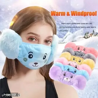 Winter Woolen Mask For Boys  Girls, Fleece  Fur Winter Riding Earmuffs Kids Mask (3 Years to 10 Years)-thumb0