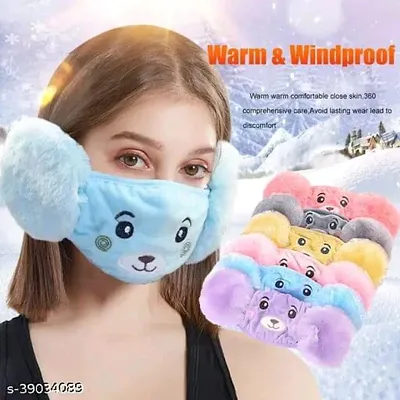 Winter Woolen Mask For Boys  Girls, Fleece  Fur Winter Riding Earmuffs Kids Mask (3 Years to 10 Years)