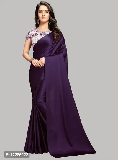 Stylish Satin Purple Solid Women Saree with Blouse piece-thumb0