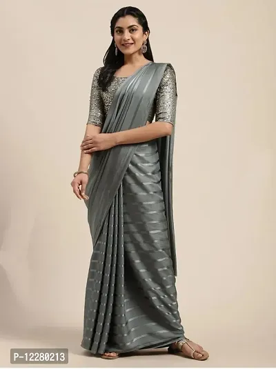 Stylish Satin Silk Grey Self Pattern Women Saree with Blouse piece-thumb0