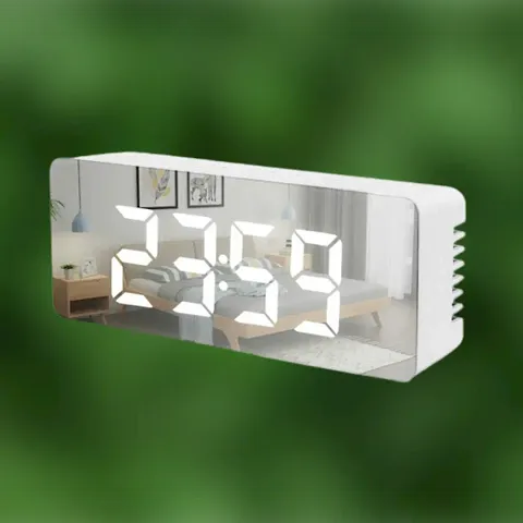 Plastic Alarm Clock with Automatic Sensor, Clock Mirror Clock Table Office Clock with Date Time Temperature Sensor -Plastic,Multicolor, Students Home, Bedroom (Multi) (Mirror) Pack Of 1