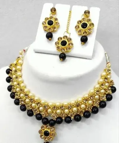 Trendy Gold Plated Alloy Pearl Necklace Set