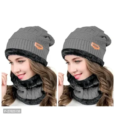 Elegant Grey Muffler With Cap For Men And Women - Pack Of 2