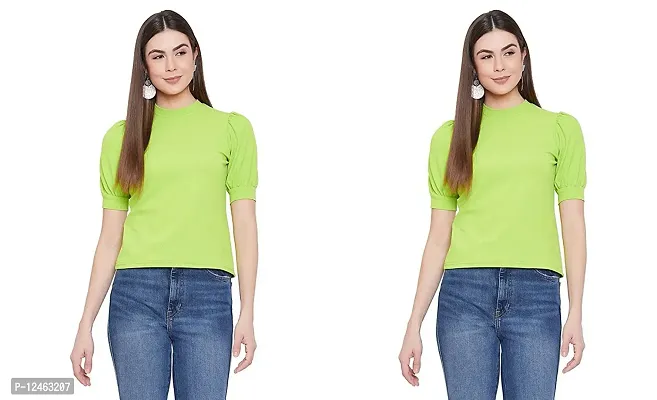 Elegant Green Cambric Cotton  Top For Women Pack Of 2