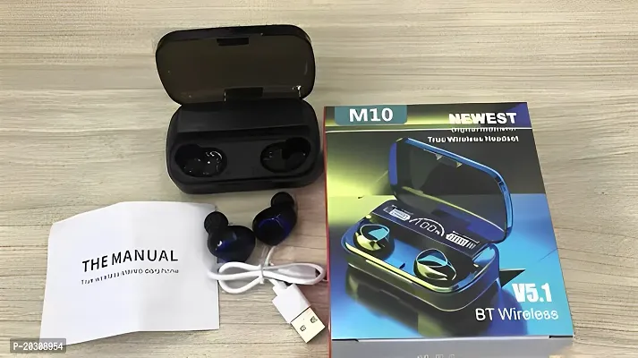 M10 Wireless headphone Earbuds Bluetooth 5.1, Stereo Sound, IPX 7, 3300 Mah Powerbank Sports Headset  Built-in Mic (Black, True Wireless)-thumb0