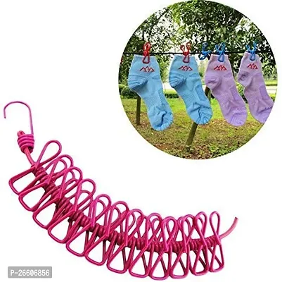 Lines Adjustable Clothes Rope with 12pcs Clothespins Portable Clothesline with Clips for Outdoor Indoor Wind-Proof Clothesline(PACK OF 1)