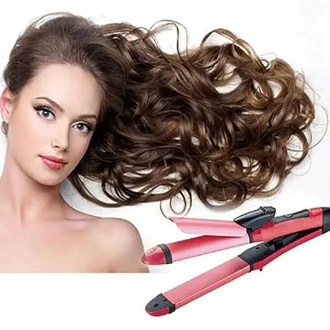 RD MALL 2 In 1 Hair Straightener And Curler For Women With Ceramic Sheet Curler Combo (Pink)