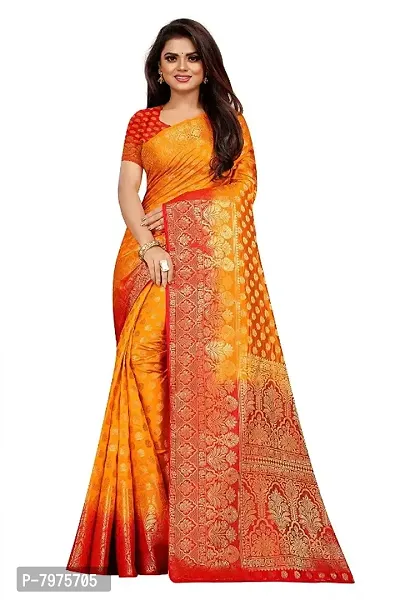 Stylish Orange Art Silk Embroidered Saree with Blouse piece