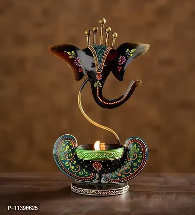 Handicrafy Iron Ganesha Decorative T-Light Candle Holder-thumb0