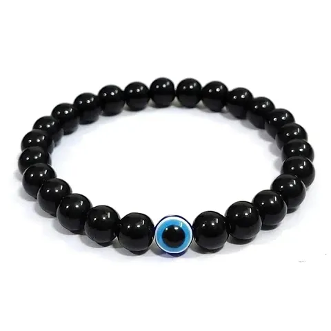 Black Tourmaline Stone Evil Eye Adjustable Beads Bracelet | Free Size, Natural Healing Gemstone Band for Women  Men