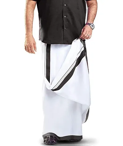 Ragini Men's Pure Cotton Double Dhoti (White With Colour Border_4m)