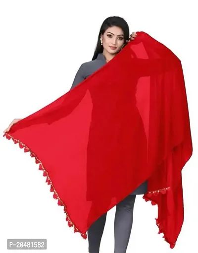 Sapphire Red color solid chiffon dupatta with cutting sequence lace-thumb0