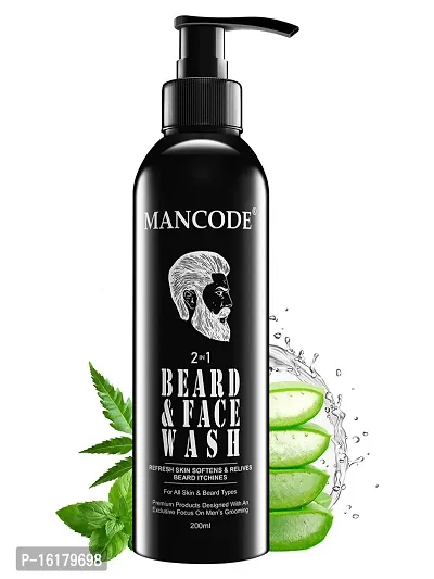 MAN CODE Beard  Face Wash For Men Deep Impact Intense Clean 2 In 1 Beard Mooch  Face Wash Enriched With Aloe Vera Neem Oil Vitamin E  Menthol, 200ml (Pack Of 1)-thumb0