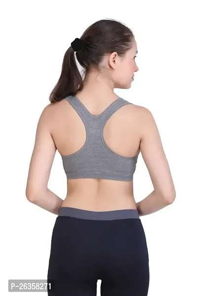 Stylish Grey Cotton Solid Sports Bra For Women-thumb3