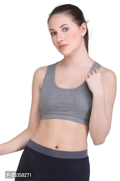 Stylish Grey Cotton Solid Sports Bra For Women-thumb0