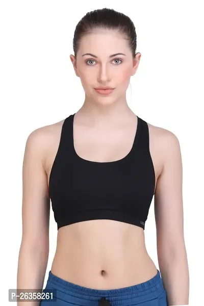 Stylish Black Cotton Solid Sports Bra For Women-thumb0