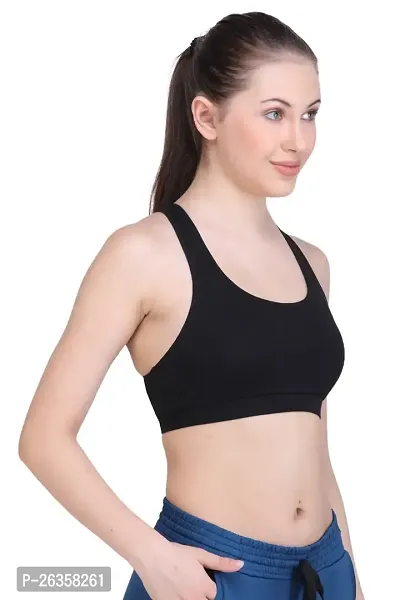 Stylish Black Cotton Solid Sports Bra For Women-thumb5