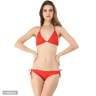 Classic Polyester Blend Solid Swim Bikini Set for Women