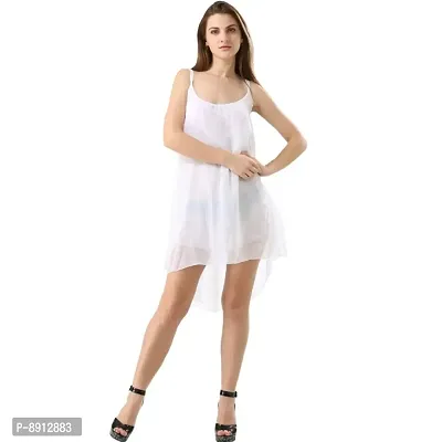 One Piece Dress Spaghetti Strap Back Metal Cross Cutout Sleeveless White Color