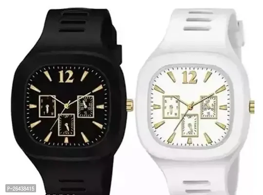 Generic Square Dial Analog Watches with Silicon Strap Combo of 2-thumb0