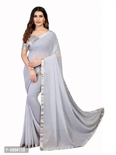 JULEE Women's Georgette Saree With Blouse (Gold Moti Grey_Grey)-thumb0