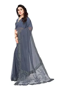 JULEE Women's Georgette Embroidered Saree-Box Pallu Grey-thumb3