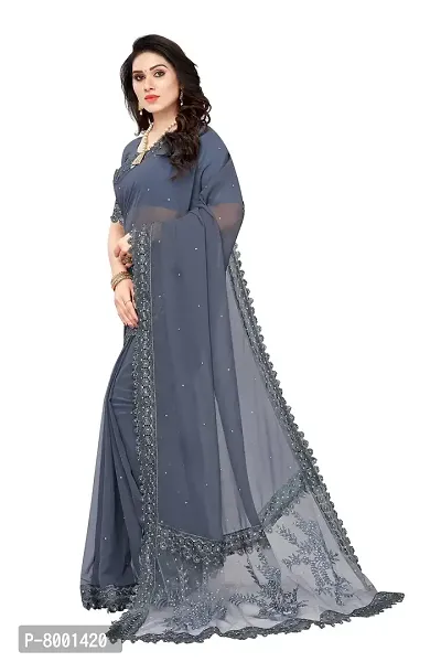 JULEE Women's Georgette Embroidered Saree-Box Pallu Grey-thumb4