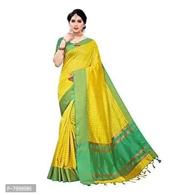 JULEE Women's Cotton Silk Checkered Saree Manipuri Yellow