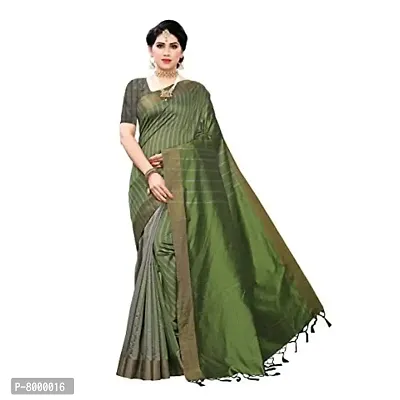 JULEE Women's Cotton Silk Striped Saree Paithani Green