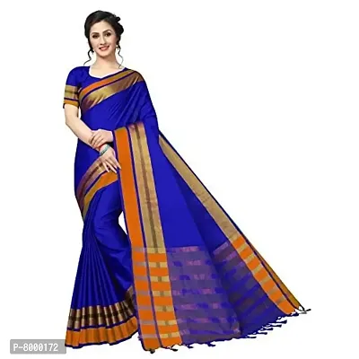 JULEE Women Cotton Silk Saree With Unstitched Blouse Piece (JANKAR BLUE-JUL16_Blue)