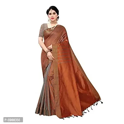 JULEE Women's Cotton Silk Striped Saree Paithani Chiku