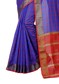 JULEE Women's Cotton Silk Checkered Saree Forever Blue-thumb3