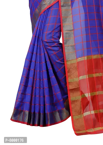 JULEE Women's Cotton Silk Checkered Saree Forever Blue-thumb4