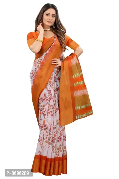 JULEE Women's Cotton Printed Saree Dhanvel Orange-thumb2