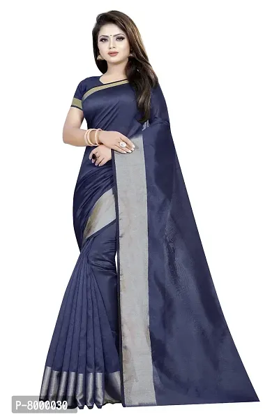 JULEE Women's Cotton Silk Woven Saree Lagdi Patta Navy-thumb0
