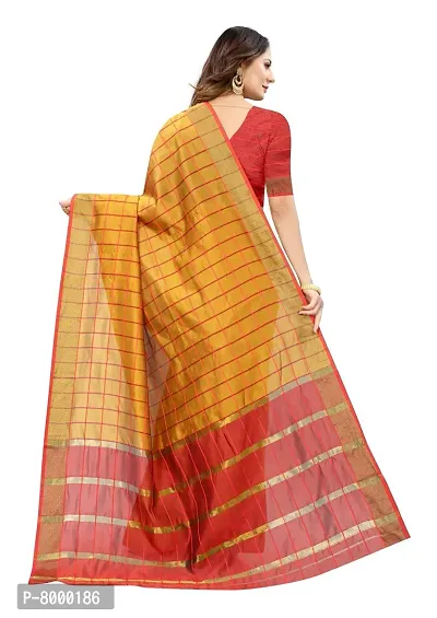 JULEE Women's Cotton Silk Checkered Saree Forever Yellow-thumb2