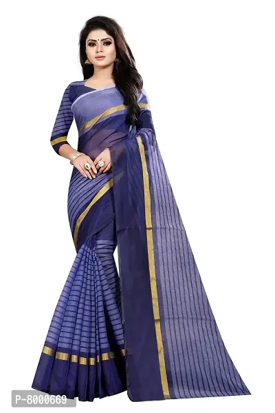 JULEE Women's Cotton Silk Striped Saree-Rustam Blue